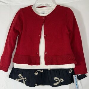 Carter's Toddler Girl 2T 2-Piece Bow Sweatshirt Skirt Sweater Set NEW